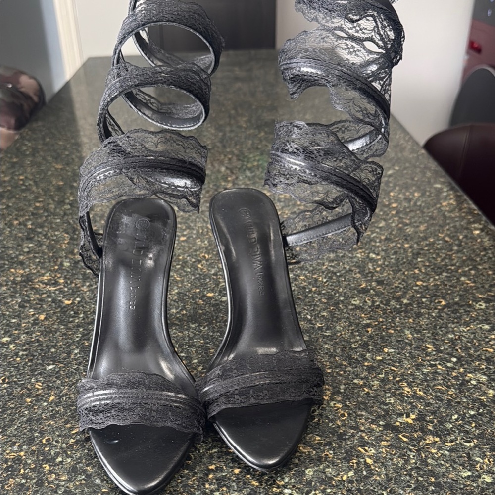 Diva Black Stiletto Heels with Ankle Strap.